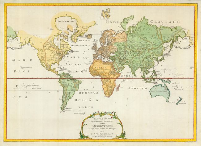 Tabula Mundi Geographico Zoologica sistens Quadrupedes hucusque notos sedibus suis adscriptos