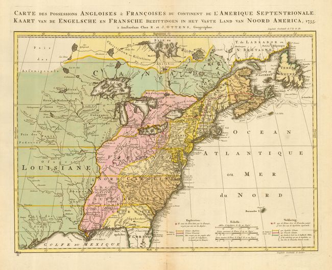 Carte des Possessions Angloises & Francoises du Continent de L' Amerique Septentrionale [also] Kaart van de Engelsche en Fransche Bezittingen in het Vaste Land van Noord America