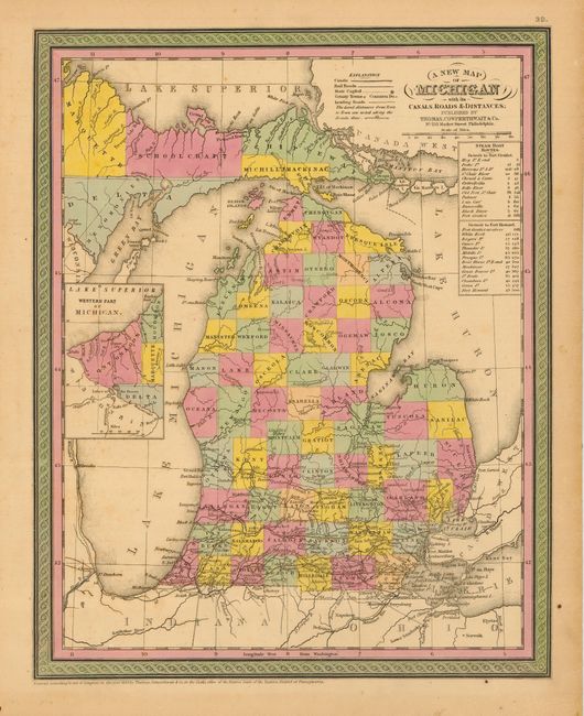 A New Map of Michigan with its Canals, Roads & Distances