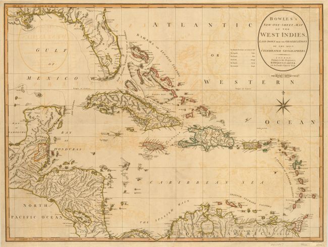 Bowles's New One-Sheet Map of the West Indies,  Laid Down from the Observations of the Most Celebrated Geographers