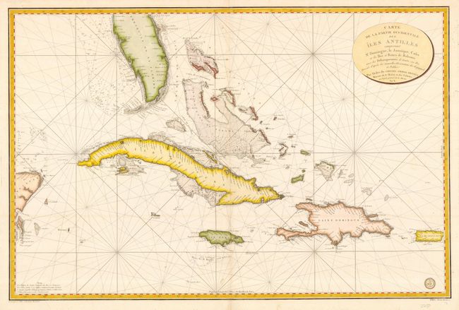 Carte de la Partie Occidentale des Iles Antilles comprenant St. Domingue, la Jamaique, Cuba et les Iles et Bancs de Bahama