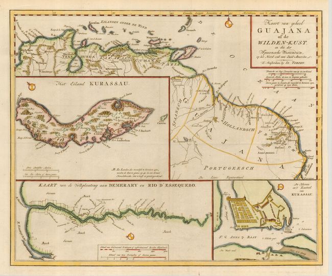 Kaart van geheel Guajana of de Wilden-Kust, en die der Spaansche Westindien, op het Noord-end van Zuid-Amerika