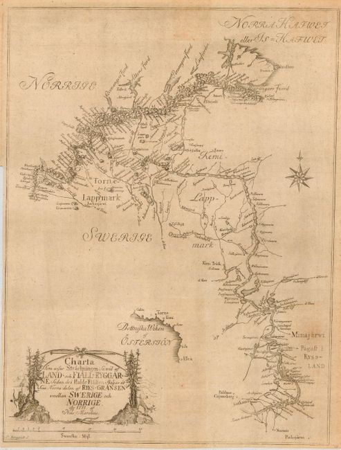 Charta som Wisar Strackningen sawal af Land och Fiall Ryggarne, Sedan dei Halde Fiallen Skiljas at Som Norra delen af Riks Gransen imellan Swerige och Norrige