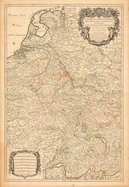 Le Cours de la Riviere du Rhein depuis sa Sources jusques a son Emboucheure ou sont distingues Tous les Etats et Souverainetes