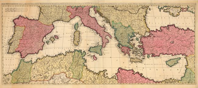 Mare Mediterraneum , exhibins oras Hispaniae, Galliae, Italiae, Mare Hadriaticum, Archipeligus, Natoliam, Aegyptum