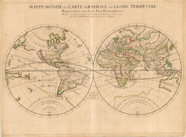 Mappe-Monde ou Carte Generale du Globe Terrestre Representee en deux Plan-Hemispheres