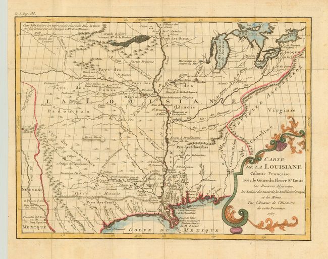 Carte de la Louisiane Colonie Francaise avec le Cours du Fleuve St. Louis, les Rivieres Adjacentes, les Nations Naturels