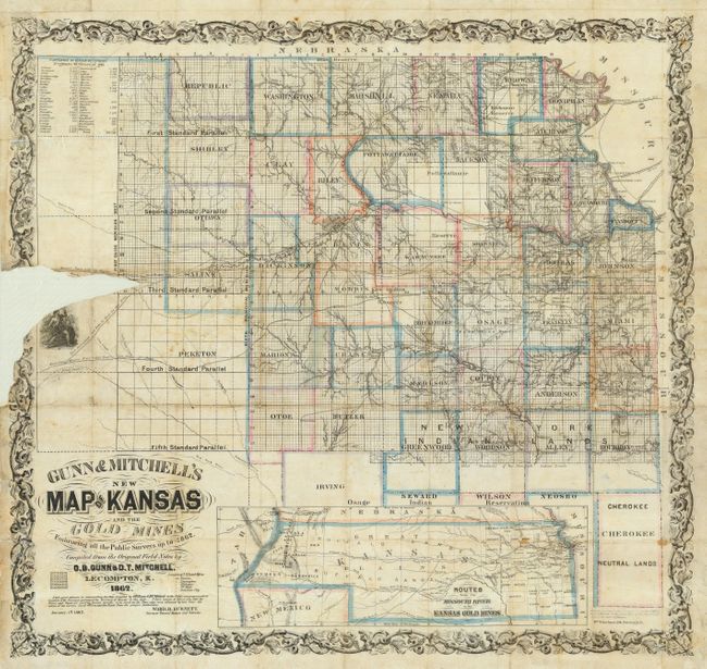 Gunn & Mitchell's New Map of Kansas and the Gold Mines Embracing All the Public Surveys Up to 1862