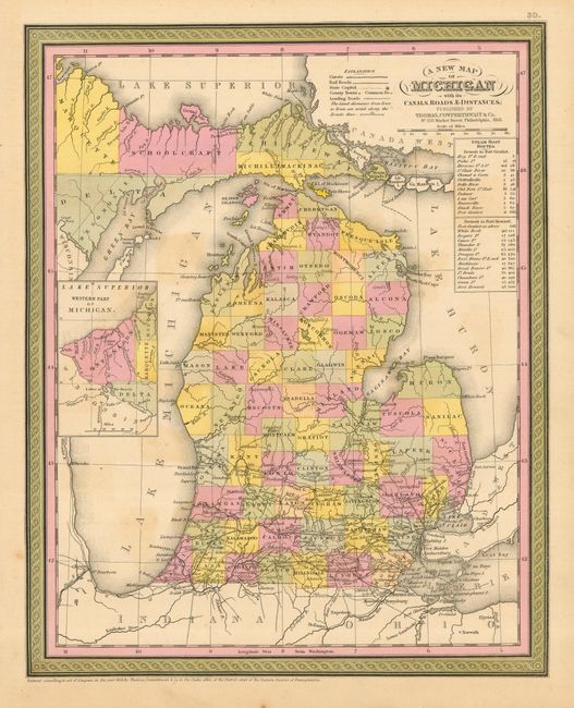 A New Map of Michigan with its Canals, Roads & Distances