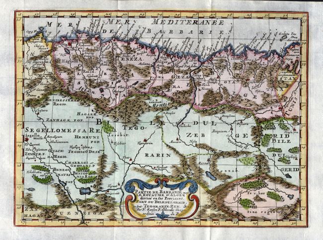 Partie de Barbarie, ou est Le Royaume d'Alger divisee en ses Provinces.  Part du Biledulgerid, ou sont Tergorarin, Zeb, &c.