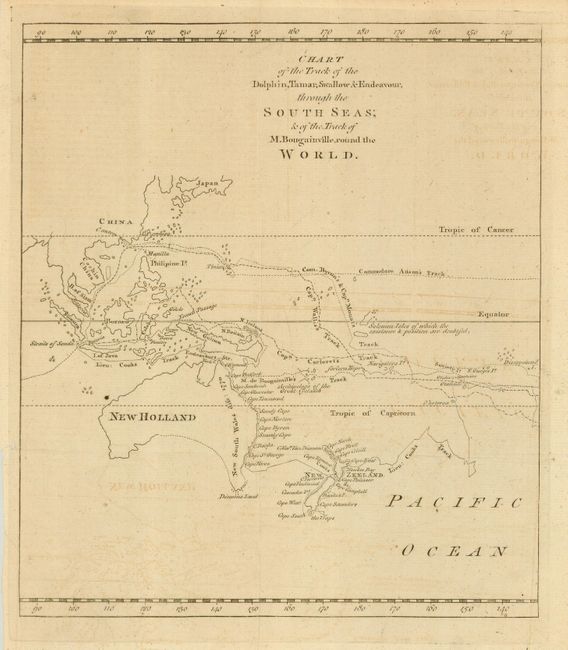 Chart of the Track of the Dolphin, Tamar, Swallow & Endeavor, through the South Seas; & of the Track of M. Bougainville, round the World.