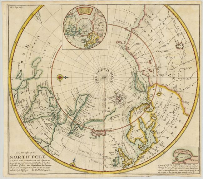 This Draught of the North Pole is to Shew all the Countries near and adjacent to it, as also the most remarkable Tracks of the Bold Discoverers of them, and Particularly the Attempts of our own Countrymen to find out the N. East and N. West Passages