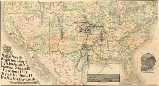 Map of the Missouri Pacific Ry, Missouri, Kansas and Texas Ry. St Louis, Iron Mountain and So. Ry. International and Gt. Northern R.R. Central Branch U.P.R.R. St. Louis, Ft. Scott and Wichita R.R. Little Rock, Miss. River and Texas Ry. And Connections.