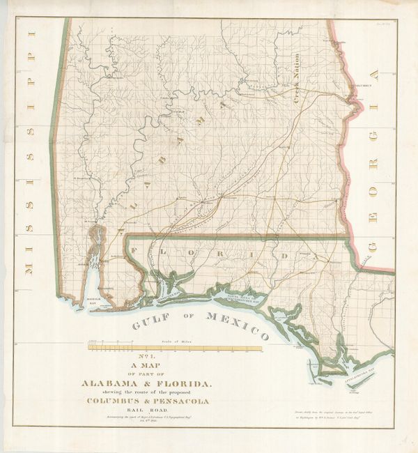 No. 1 A Map of Part of Alabama & Florida shewing the route of the proposed Columbus & Pensacola Rail Road