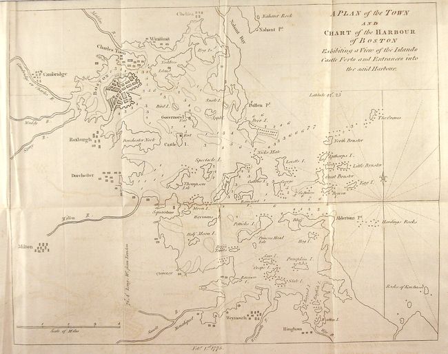 A Plan of the Town and Chart of the Harbour of Boston Exhibiting a View of the Islands Castle Forts and Entrances into the said Harbour