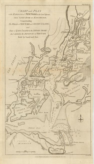 Chart and Plan of the Harbour of New York & the County Adjacent, from Sandy Hook to Kingsbridge, Comprehending the Whole of New York and Staten Islands, and Part of Long Island & the Jersey Shore:  and Shewing the Defences of New York Both by Land and Sea