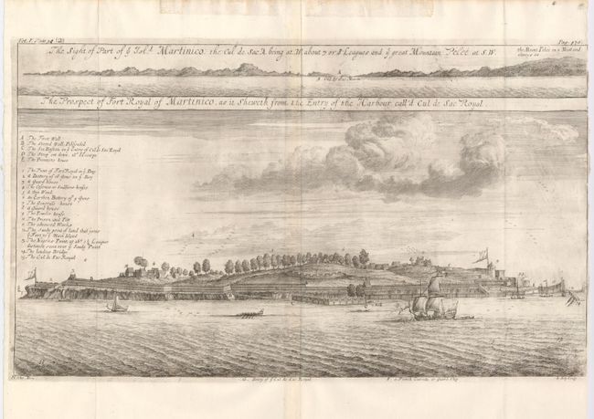 The sight of Part of ye Isld. Martinico Mountain Pelee at S.W. [below] The Prospect of Fort Royal of Martinico, as it sheweth from the Entry of the Harbour call'd Cul de Sac Royal
