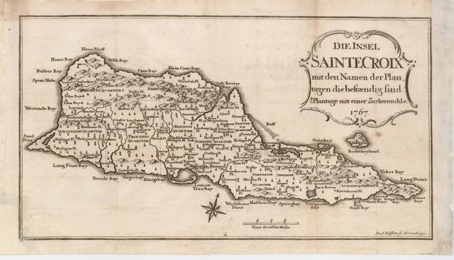 Die Insel Sainte Croix mit den Namen der Plantagen die Bestaendig sind.