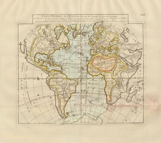 Carte Physique de l'Ocean ou l'on Voit des Grandes Chaines de Montagnes qui traversent les Continents d'Europe, d'Afrique et d'Amerique