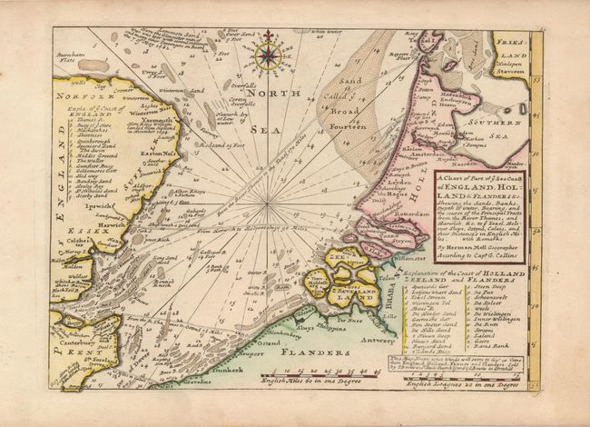 A Chart of Part of ye Sea Coast of England, Holland & Flanders &c.  Shewing the Sands, Banks, Depth of Water, Bearing, and the Course of the Principal Tracts from the River Thames, and Harwich, &c. 