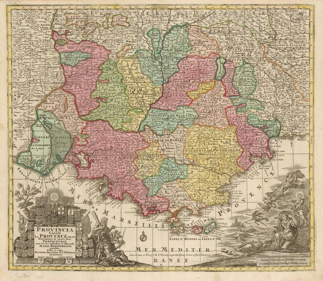Provincia Gallis la Provence, Dicta  Determinata in Omnes suas Praefecturas cum Terris Consinibus et Alluentib. Maris Mediterranei partibus