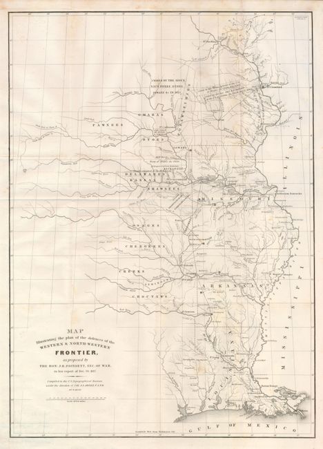 Map Illustrating the plan of the defences of the Western & North-Western Frontier, as proposed by the Hon: J.R. Poinsett, Sec. Of War, in his report of Dec. 30, 1837 [with] Indians Hostile on Western Frontier