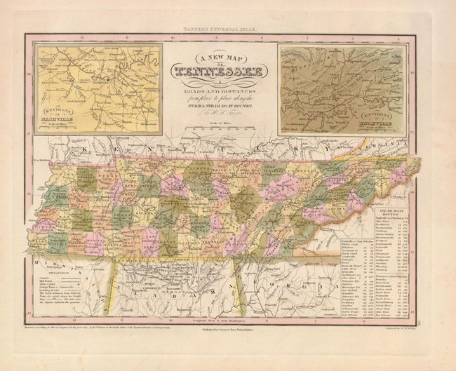 A New Map of Tennessee with its Roads and Distances from Place to Place along the Stage & Steam Boat Routes
