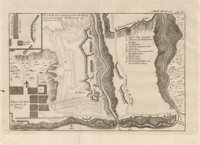 Plan du Fort et d'une Partie du Bourg de la Guadeloupe. Attaque par les Angloises en 1703