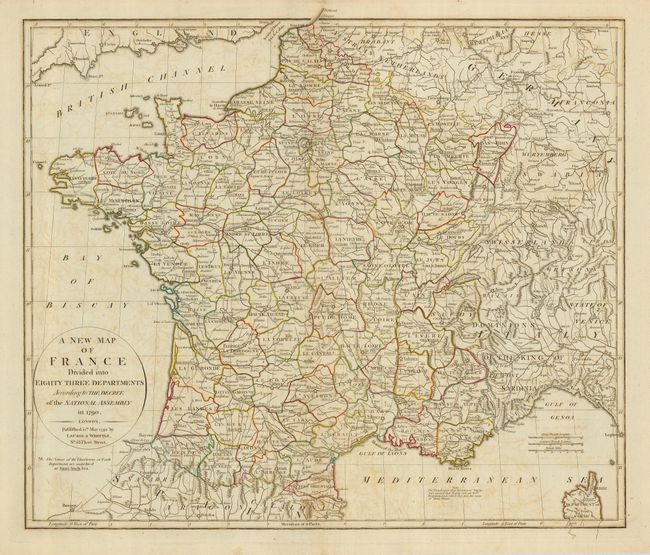 A New Map of France Divided into Eighty Three Departments According to the Decree of the National Assembly in 1790