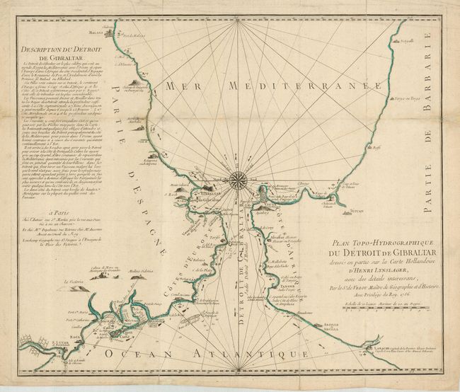 Plan Topo-Hydrographique du Detroit de Gibraltar Dresse en Partie sur la Carte Hollandoise d'Henri Lynslager, avec des Details Interessans