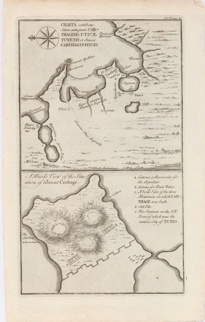 Charta Exhibens Situm Antiquum Carthaginis, Uticae Tunetis et Sinus Carthaginiensis [on sheet with] A Bird's View of the Situation of Antient Carthage