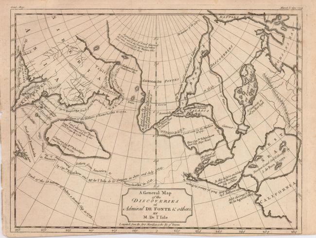 A General Map of the Discoveries of Admiral De Fonte & others, by M. De l'Isle