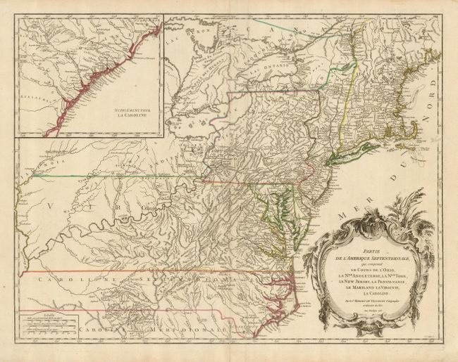 Partie de l'Amerique Septentrionale, qui Comprend le Cours de l'Ohio, la Nlle. Angleterre, la Nlle. York, le New Jersey, La Pensylvanie, le Maryland la Virginie, la Caroline