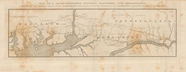 Map of a Reconnaissance Between Baltimore and Philadelphia exhibiting the several routes of the Mail Road