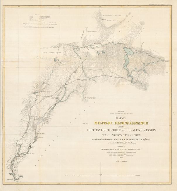 Map of Military Reconnaissance from Fort Taylor to the Coeur d'Alene Mission, Washington Territory