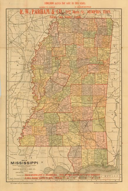 Map of Mississippi Showing Counties, Towns, Villages, Rivers, Railroads and Congressional Districts