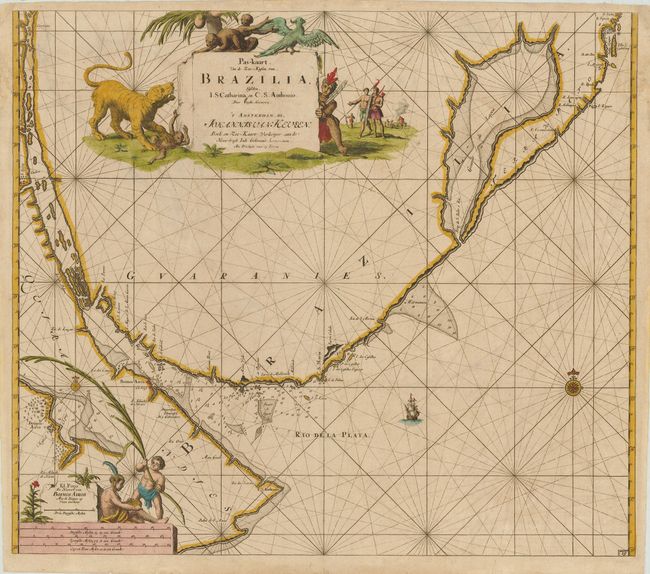 Pas-Kaart van de Zee-Kusten van, Brazilia, Tusschen,  I.S. Catharina, en C.S. Anthonio