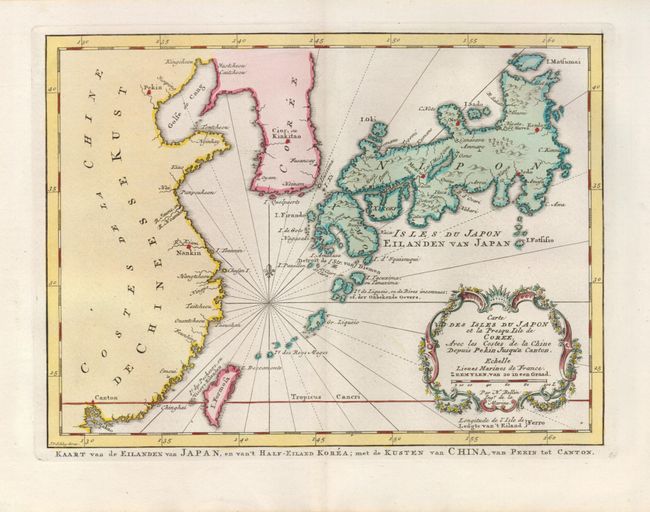 Carte des Isles du Japon et la Presqu Isle de Coree, avec les Costes de la Chine depuis Pekin jusq'a Canton