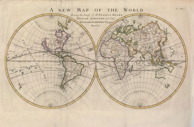 A New Map of the World Shewing the Course of Sr. Francis Drake, William Schouten and Capt. William Dampiers Voyages Round It