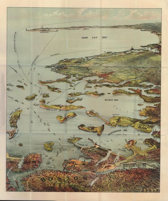 Bird's Eye View of Boston Harbor and South Shore to Provincetown Showing Steamboat Routes