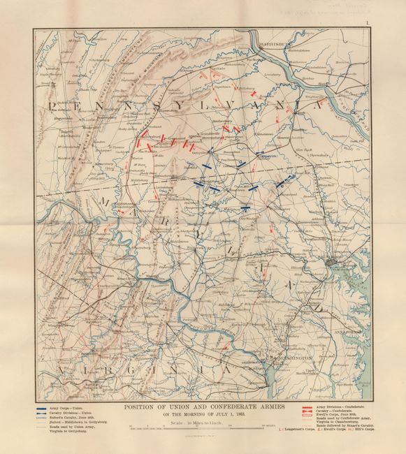 Position of Union and Confederate Armies on the Morning of July 1, 1863 [in set with] Gettysburg, July 2,1863 - First Day ... [and]  Second Day ... [and] ... Third Day ... [and] Calvary Battle, Gettysburg, July 3, 1863 