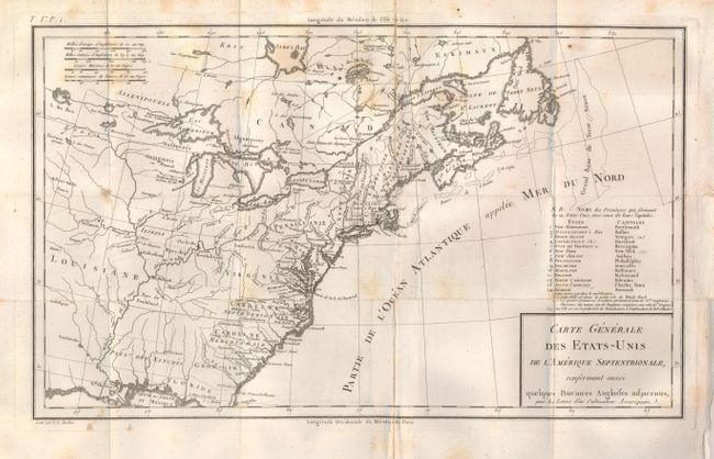 Carte Generale des Etats-Unis de l'Amerique Septentrionale, Renfermant Aussi quelques Provinces Angloises adjacentes