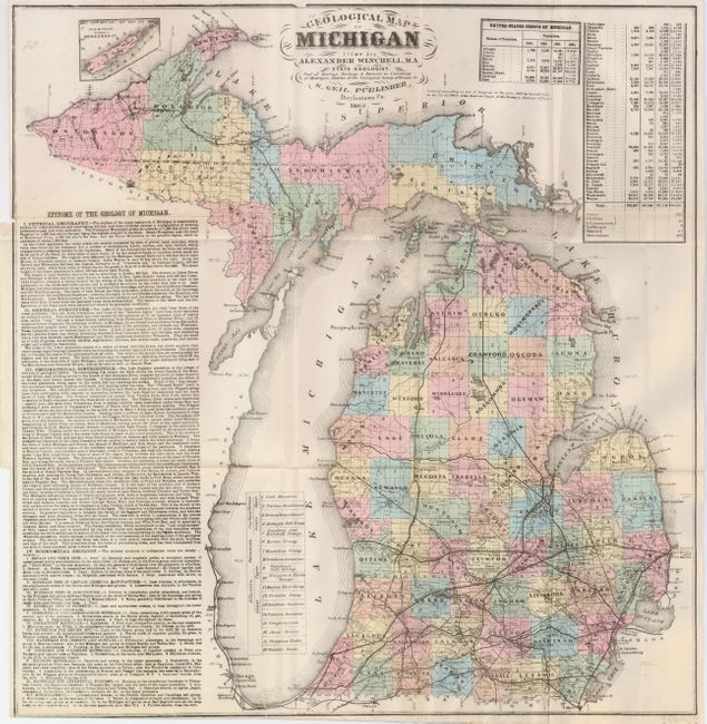 Geological Map of Michigan by Alexander Winchell