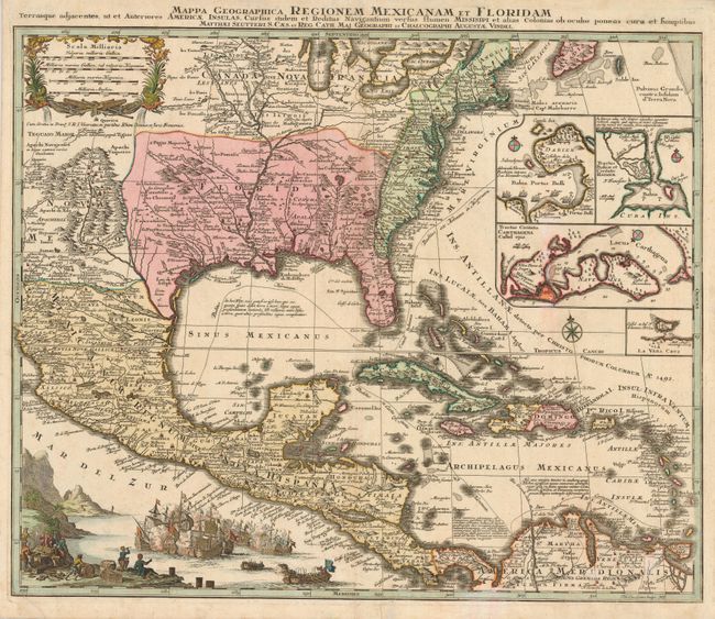 Mappa Geographica Regionem Mexicanam et Floridam Terrasque adjacentes, ut et Anteriores Americae Insulas, Cursus itidem et Reditus Navigantium versus flumen Missisipi et alias Colonias