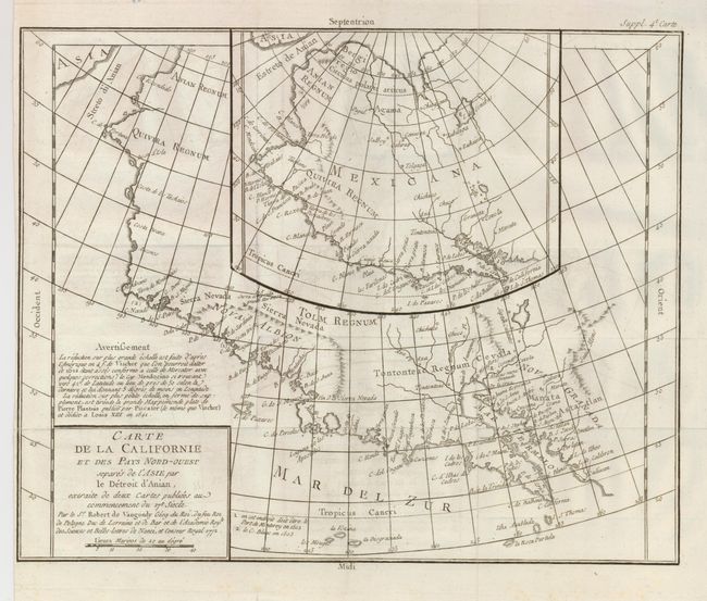 Carte de la Californie et des Pays Nord-Ouest separes de l'Asie par le Detroit d'Anian