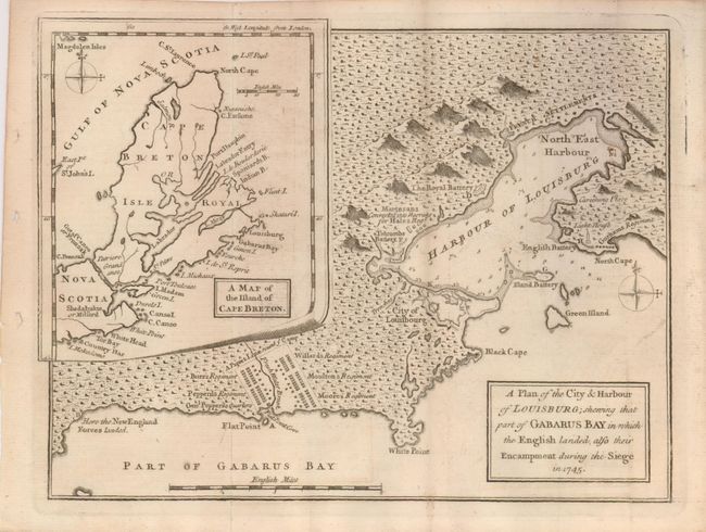 A Plan of the City & Harbour of Louisburg; shewing that part of Gabarus Bay in which the English landed, also their Encampment during the Siege in 1745