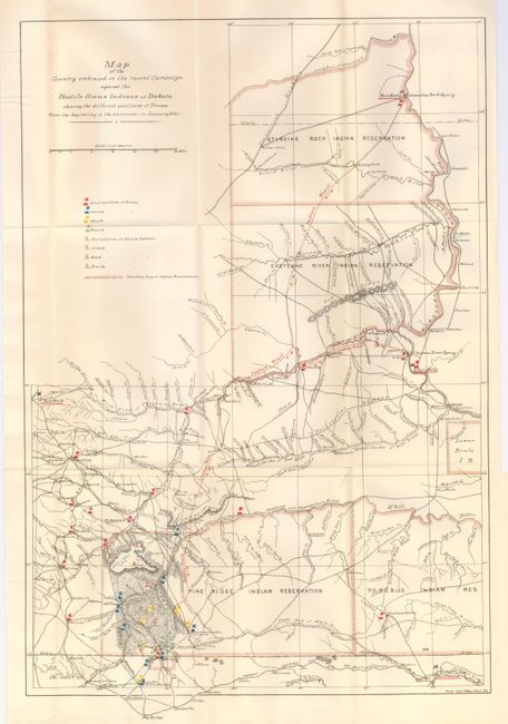 Map of the Country embraced in the recent Campaign against the Hostile Sioux Indians of Dakota [in set with] Map of Portions of the Departments of Dakota and the Platte [and] Sketch of the Scene of the Mission Fight ... [and] Scene of the Fight