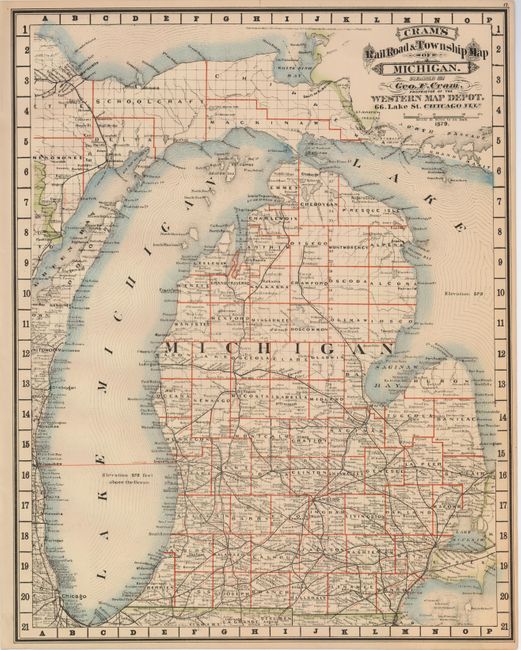 Cram's Railroad & Township Map of Michigan