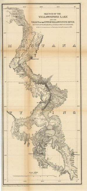 Sketch of the Yellowstone Lake and the Valley of the Upper Yellowstone River.  Route of Capt's J.W. Barlow and D.P. Heap, Corps of Engineers, in the Reconnaissance of that Region during the Summer of 1871.