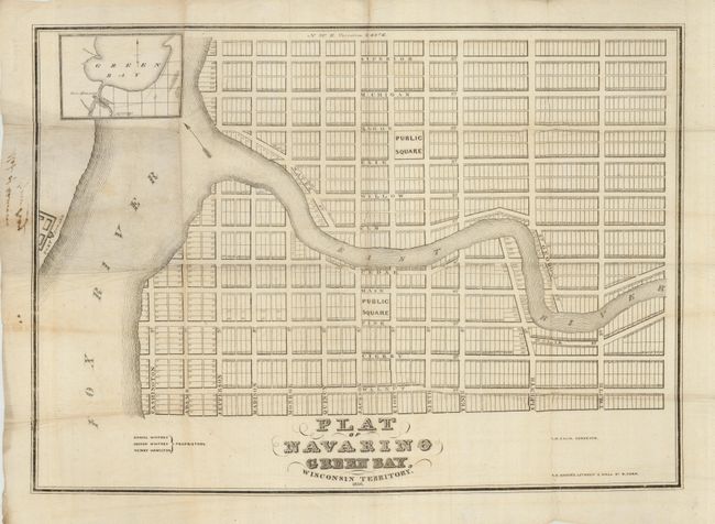 Plat of Navarino Green Bay, Wisconsin Territory.  1836.  Daniel Whitney, Joshua Whitney, Henry Hamilton - Proprietors